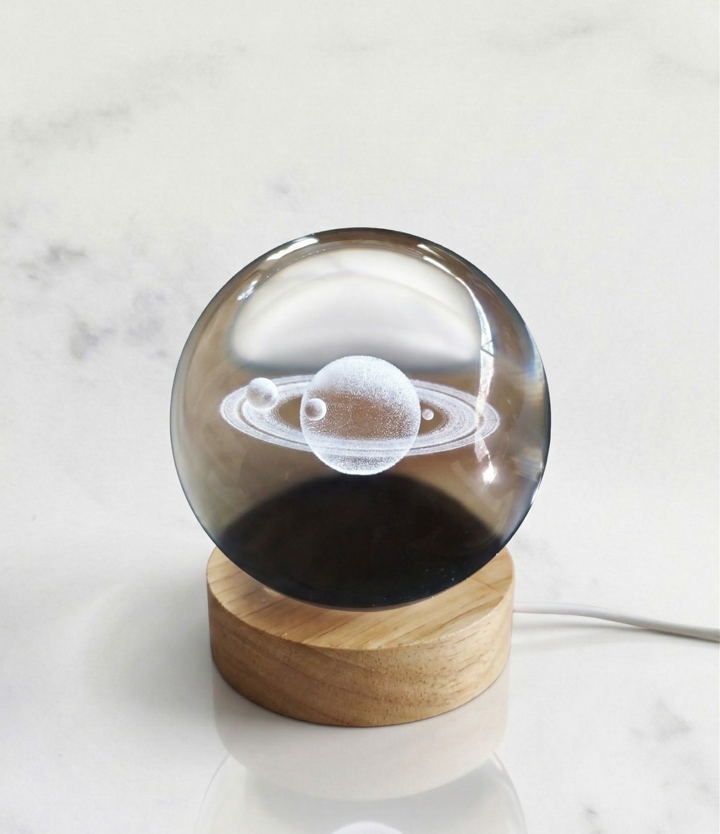 Lámpara de Esfera de Cristal 3D con Base de Madera LED