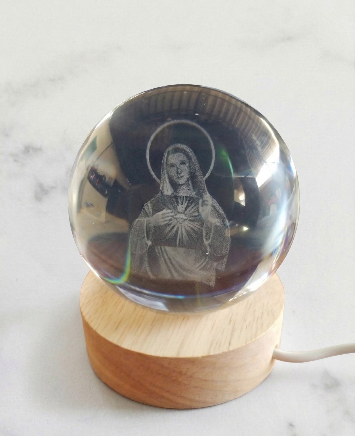 Lámpara de Esfera de Cristal 3D con Base de Madera LED