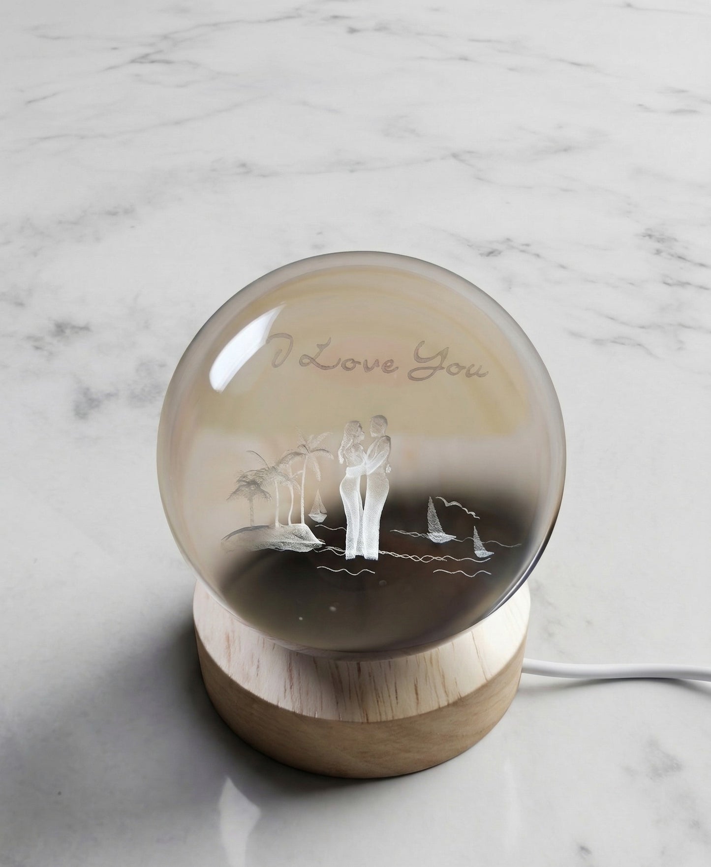 Lámpara de Esfera de Cristal 3D con Base de Madera LED