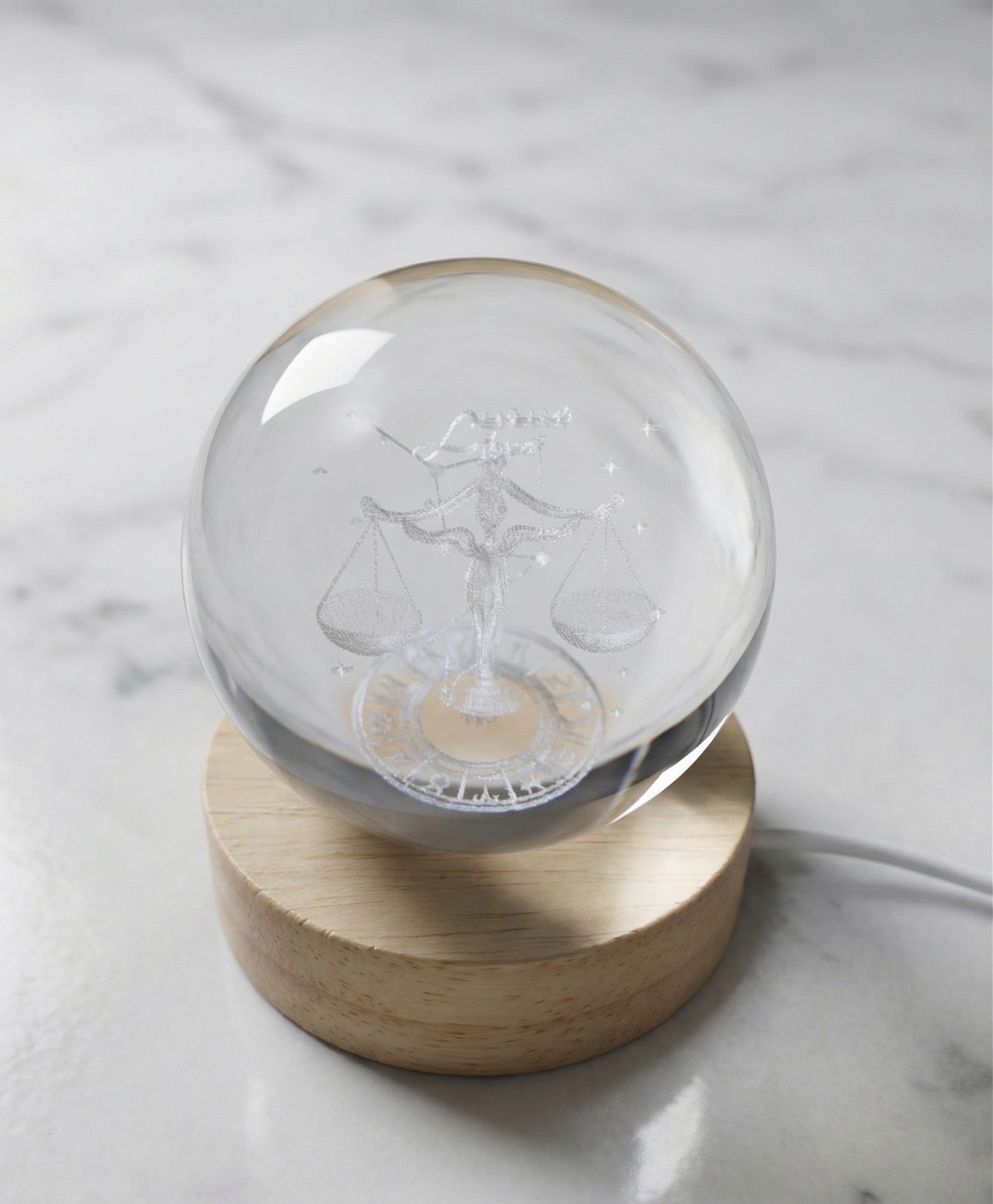 Lámpara de Esfera de Cristal 3D con Base de Madera LED