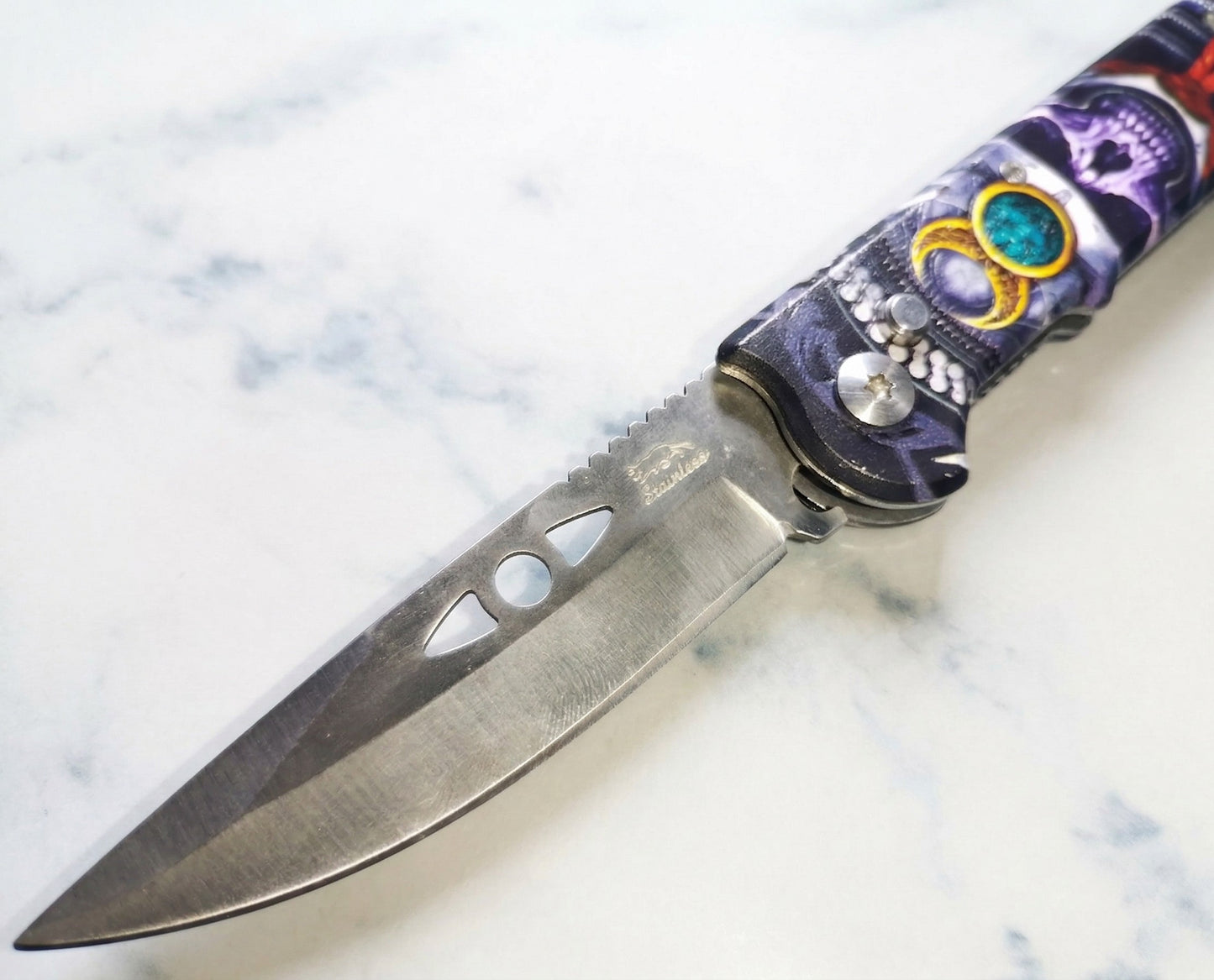 Navaja Táctica "Midnight Oracle" con Arte de Calavera y Luna