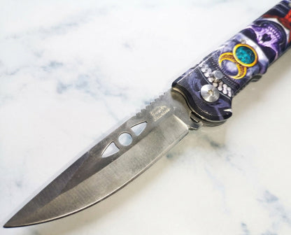 Navaja Táctica "Midnight Oracle" con Arte de Calavera y Luna